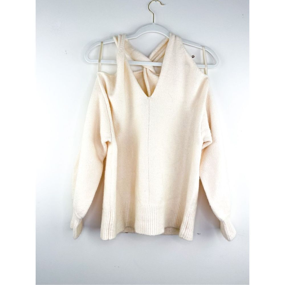 Versona Criss Cross Neck Off The Shoulder Cold Shoulder Cream Sweater Size S